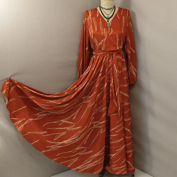 Diarrblu Dresses | Diarrblu Wrap Dress Wide Flare Skirt Made In Senegal Soft Fabric Feminine Flirty | Color: Cream/Orange | Size: M | Pm-32239210's